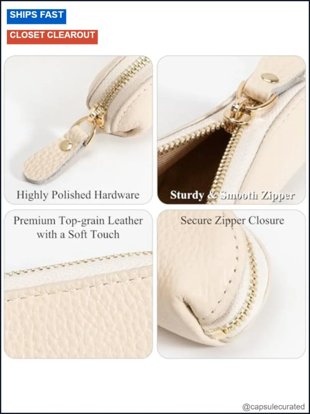 Full Grain Leather Coin Pouch - Small Travel Change Purse with Zipper, Key Pouch